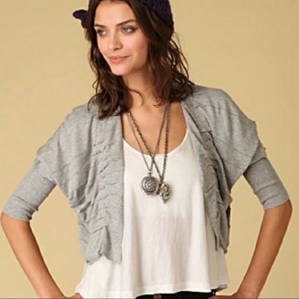 Free People Cropped Ruffle Jersey cardigan